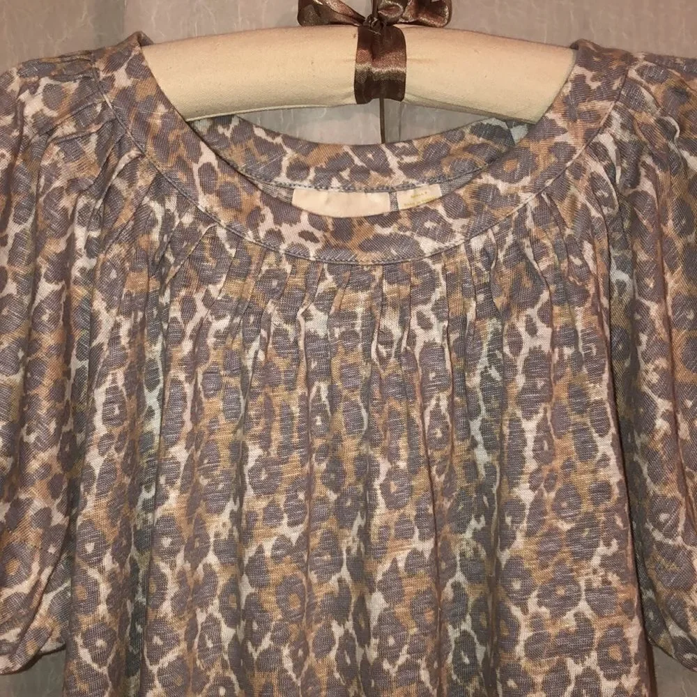 Anthropologie S Maeve Linen Puff Sleeve Leopard Top